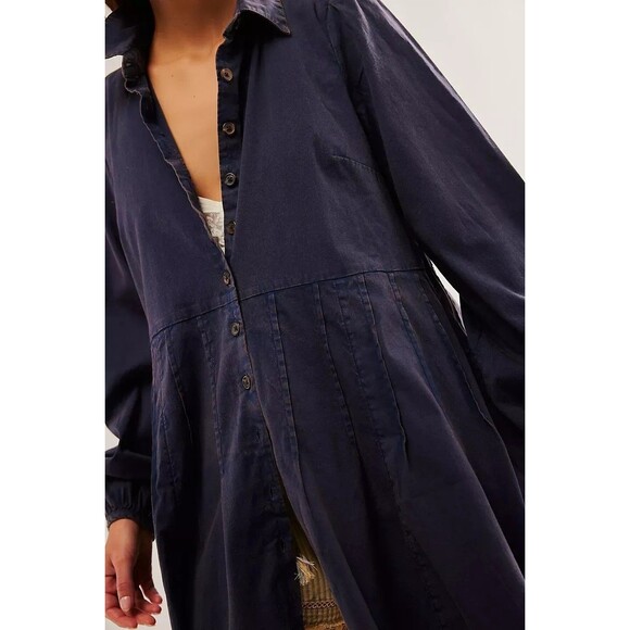 Free People Marvelous Mia Plain Short Mini Shirt Dress Buttondown L NWD 280985 - Picture 1 of 9